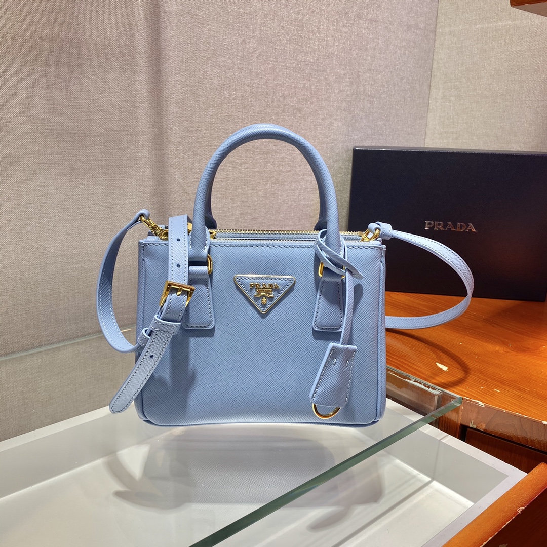 Prada Mini Galleria Saffiano Leather Bag Tote Shoulder Bag Light Blue 1BA906